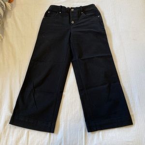 GAP, wide leg, cropped black jeans, size 0, cinched waist in the back.